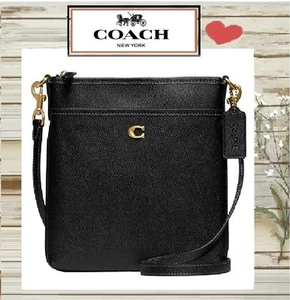 Bolso Bandolera Mensajero Coach Kitt CC526 NUEVO CON ETIQUETAS en NEGRO Cuero Granulado Latón - Imagen 1 de 16