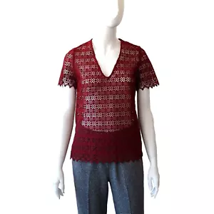 285$ SANDRO TOP ALYS GUIPURE LACE BLOUSE TOP SIZE 1 / 36 S USA4 UK8 BORDO - Picture 1 of 9