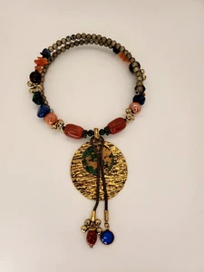 Treska Kamash Faux Coral & Ceramic Necklace Statement piece Wire Wrap expandable - Picture 1 of 3