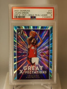 2021 DONRUSS HOLO TEAL LAZER JALEN GREEN GREAT EXPECTATIONS ROOKIE RC PSA 9 MINT - Imagen 1 de 2