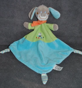 🍀Doudou Plat Chien MOTS D'ENFANTS Bleu Vert Echarpe Orange Chat Balle TTBE - Picture 1 of 2