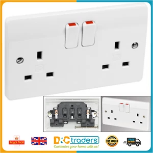MK K2747 Double Socket 2G 2 Gang Double Switched Plug Socket White 13A K2747WHI - Picture 1 of 14