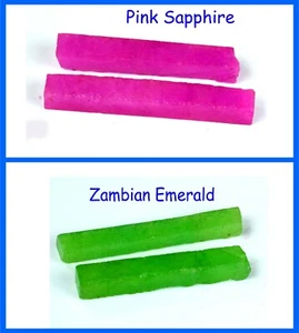 Lotto 4 pezzi smeraldo zambiano e zaffiro rosa 240 ct + fetta di pietre preziose grezze - Foto 1 di 5