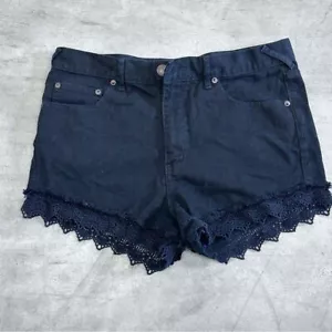 FREE PEOPLE BLACK LACE TRIM DEMIN SHORTS SIZE 30 - Picture 1 of 7