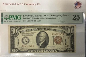 $10 1934A Hawaii - WWII Emergency Issue Fr#2303 PMG 25 - Picture 1 of 2