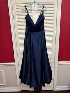 Vestido de fiesta satinado sin tirantes LA FEMME 28608 NUEVO SIN ETIQUETAS talla 16 azul marino - Imagen 1 de 5