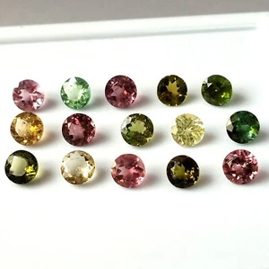5X5 mm Round Tourmaline Multi Color Faceted Natural Calibrated Gemstone 15 Piece - Picture 1 of 6