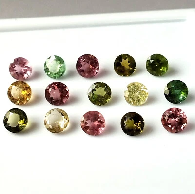 5X5 mm Round Tourmaline Multi Color Faceted Natural Calibrated Gemstone 15 Piece - Image 1 of 4