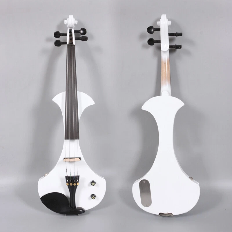 White Electric Violin 4/4 Solid wood Nice Tone Free Case Bow Ebony Fittings - Image 1 of 4