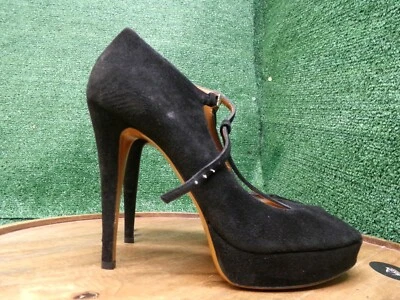 Gucci Mujer Negro Gamuza Punta abierta Platfrom Tacones de aguja Correa Talla 38.5 EE. UU. 8.5 Foto 1 de 4