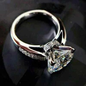 Women's 3CT Round Cut Moissanite Engagement Ring Real 925 Sterling Silver - Picture 1 of 6