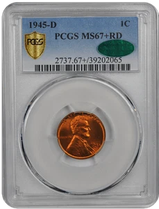 1945-D Lincoln PCGS CAC RD 67+ - Picture 1 of 4