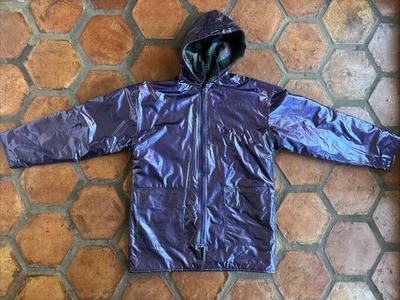 Abrigo de lluvia Wippette vintage metálico púrpura forro de franela resbaladiza con capucha talla S Foto 1 de 4