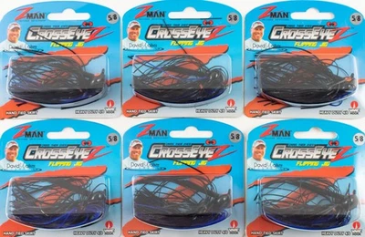 (LOT OF 6) Z-MAN CROSSEYEZ FLIPPING JIG 5/8OZ CEFL58-01 BLACK/BLUE F7242 - Image 1 of 2