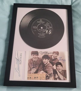 THE BEATLES LENNON 7" VINTAGE FRAMED RECORD HELLO GOODBYE + SIGNED PHOTO £18 - Picture 1 of 16