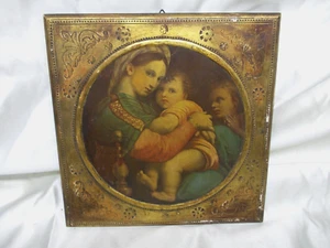 ANTICA ICONA DIPINTA SU TAVOLA RAFFIGURANTE MADONNA CON BAMBINO cm 25 x 25 - Picture 1 of 15