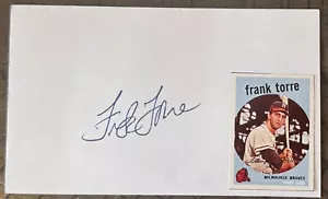 FRANK TORRE SIGNED 3"X5" INDEX CARD MLB AUTO MILWAUKEE BRAVES AUTOGRAPH D 2014 - Picture 1 of 1