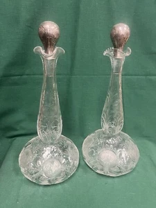 Tiffany Sterling Silver & Etched Glass Liquor Decanters. - Picture 1 of 10