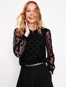 Boden Tulle Blouson Sleeve Top Black Polka Dot Size Uk 12 BNWT - Picture 1 of 8