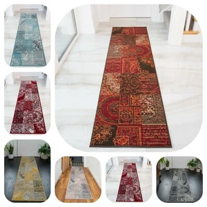 Traditional Hallway Runner Rug Patchwork Contemporary Long Entrance Hall Mats UK - Picture 1 of 18