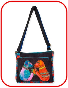 Bolso bandolera de lona Laurel Burch #LB8592 ""Heartfelt Dogs"" 11""x9,5 - Imagen 1 de 2