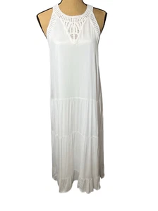 Maxi Bohemian Stufen Weiß Neckholder Kleid Gr. M Häkel Boho Strand Neu Taschen - Bild 1 von 16