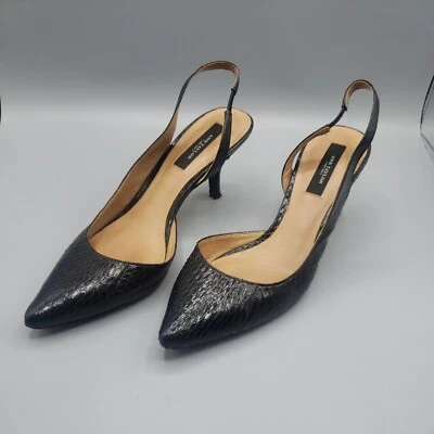 Tacones Ann Taylor para mujer 7 Ally Kitten Sling piel de serpiente negros precio de venta sugerido por el fabricante 178 USD Foto 1 de 4