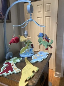 VINTAGE WOODEN DINOSAUR Nursery Baby Lamp, Crib Mobile & 3 Wall Hangings - Picture 1 of 10