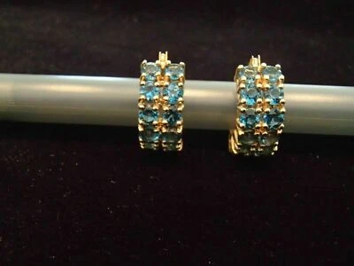 2Ct Round Simulated Blue Topaz Women Huggie/Hoop Earrings 14K Yellow Gold Plated - Image 1 of 4