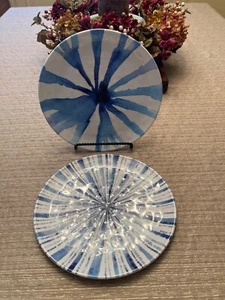Set of 2 Max Studio Blue Watercolor Melamine 10.5 Inch Dinner Plates - Picture 1 of 6