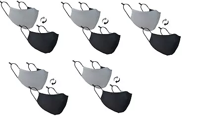 10PCS Reversible Mask Washable FACE MASK Breathable USA SELLER In-Stock Black - Image 1 of 4
