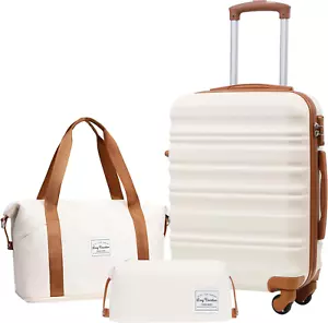 3pcs 20inch LONG VACATION Luggage Set w/ ABS Hardside,TSA Lock,Spinner Wheels-Wh - Picture 1 of 9
