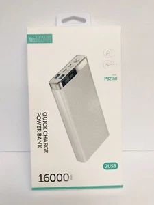 16000 Mah Techcomm Quickcharge Powerbank 2 Usb PB2160 White Brand New - Picture 1 of 12