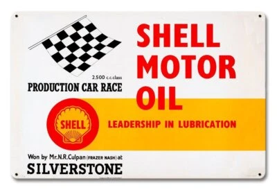 THE VINTAGE SIGN CO. Shell Motor Oil Car Race Silverstone Öl Werbung Vintage Sign Blechschild Schild
