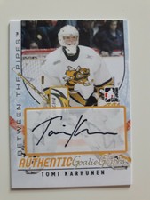 2007-08 ITG BETWEEN THE PIPES-TOMI KARHUNEN-AUTHENTIC GOALIE GRAPHICS-AUTOGRAPH!
