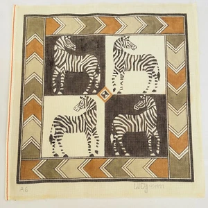 Lucy Designs Zebra A6 Tapestry Style Handpainted Needlepoint Canvas 14ct Vtg 70s - Picture 1 of 8