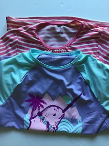 Girls Lands' End Rash Guards Short Sleeve Size Extra Large 14/16 Pink Striped 16 - Picture 1 of 12