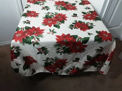  Round 74" Holiday Tablecloth Poinsettias Christmas Table Cloth 100% Polyester - Image 1 of 4