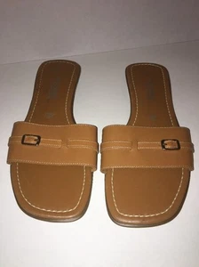 Montego Bay Club Leather Collection Woman's Dark Tan Slip On Open Toe Size 10 - Picture 1 of 9