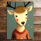 Cute Reindeer Head Portrait Jumper Snow  Metal Sign Plaque