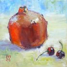 Pomegranate and cherries Still life Original oil painting Wall art Canvas 8x8 in