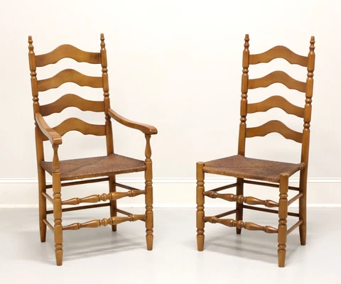 Mid 20th Century Maple Farmhouse Ladder Back Armchair and Side Chair - Pair Cover