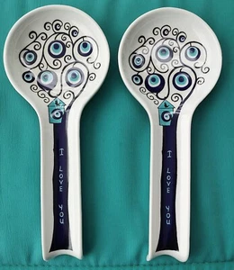 Lote 2 Cucharas Descanso Cerámica Turca Cocina Azul NUEVA Casa para Pájaros - Imagen 1 de 2