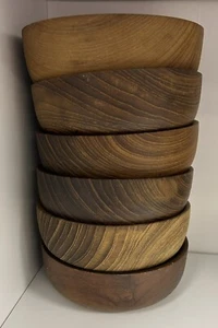 E5242 VINTAGE Galatix Burma Teak 6 Salatschalen MCM England Holz SCHÖN - Bild 1 von 5