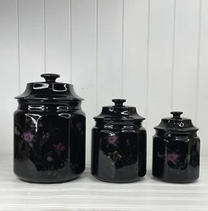 Juego de 3 botes vintage Mikasa ébano prado negro rosa floral DR 701 Japón - Imagen 1 de 24