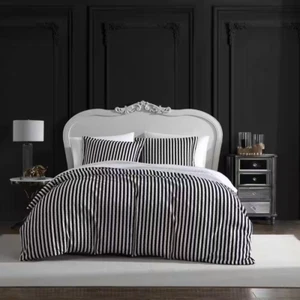 Wonderland Stripe 3-Piece Black/White Microfiber Full/Queen Duvet Cover Set - Picture 1 of 6