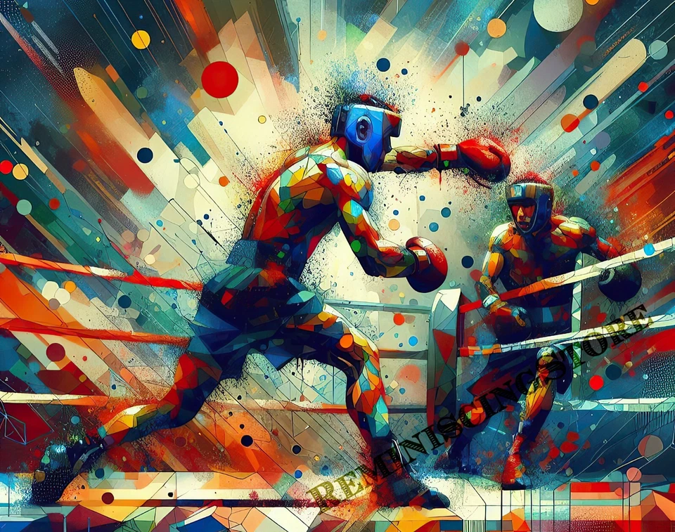 " In the Ring " Boxing competition splashes of paint abstract art #3 Reprint - Image 1 of 1