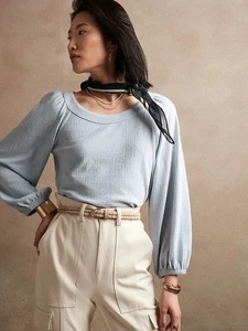 Top blusa jaquard BANANA REPUBLIC Dream grigio blu taglia M nuovo con etichette - Foto 1 di 11