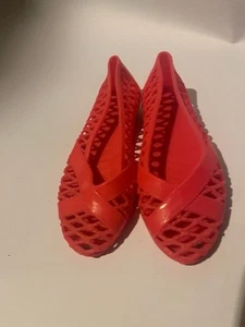 VTG 1980's RARE Jelly Shoes Plastic Sandals Sz 4 RED / PINK / ORANGE - Picture 1 of 7