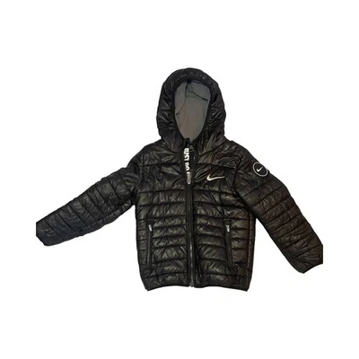 Nike Boys Size 7 Warm Winter Puffer Coat Shiny Black Logo - Image 1 of 4